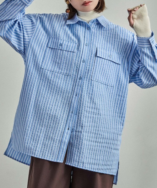 Fashion Letter(ファッションレター)の「オーバーサイズ ストライプポケットシャツ(シャツ/ブラウス・レディース・チャコール/アイボリー/ブルー・M)」の18枚目の写真