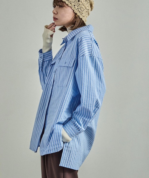 Fashion Letter(ファッションレター)の「オーバーサイズ ストライプポケットシャツ(シャツ/ブラウス・レディース・チャコール/アイボリー/ブルー・M)」の20枚目の写真