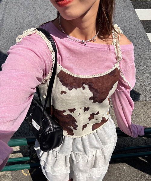 HELLO.SANFRANCISCO(ハローサンフランシスコ)の「【HELLO.SANFRANCISCO/ハローサンフランシスコ】COW柄キャミ(キャミソール・レディース・アイボリー・ONE SIZE)」の1枚目の写真