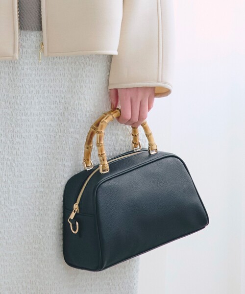 grove（グローブ）の「【雑誌掲載】バンブーハンドル2WAYボストン（ボストンバッグ・レディース・アイボリー/ブラック/ナチュラル・00）」の3枚目の写真