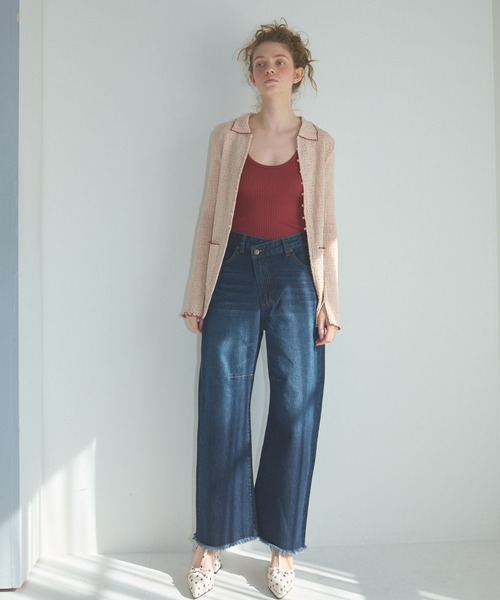 Lil Ambition（リルアンビション）の「フリンジカーヴィーワイドデニム（デニムパンツ・レディース・インディゴブルー/ブラック/ホワイト/ライトブルー・M/S）」の11枚目の写真