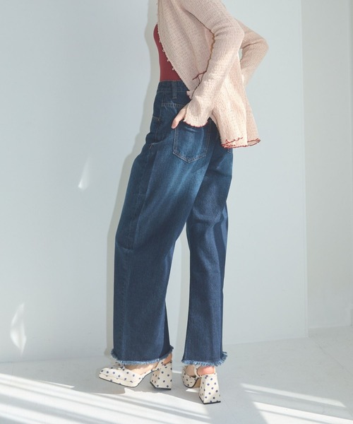 Lil Ambition（リルアンビション）の「フリンジカーヴィーワイドデニム（デニムパンツ・レディース・インディゴブルー/ブラック/ホワイト/ライトブルー・M/S）」の14枚目の写真