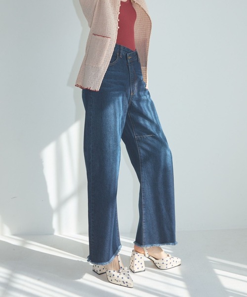 Lil Ambition（リルアンビション）の「フリンジカーヴィーワイドデニム（デニムパンツ・レディース・インディゴブルー/ブラック/ホワイト/ライトブルー・M/S）」の15枚目の写真