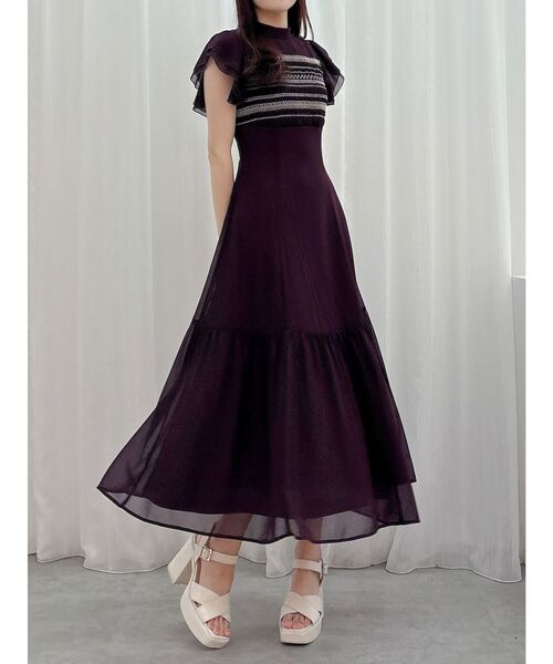 MERCURYDUO（マーキュリーデュオ）の「カラースモッキングラッフルワンピース（ワンピース・レディース・ダークオレンジ/アイボリー/ダークブラウン・MEDIUM/SMALL）」の6枚目の写真