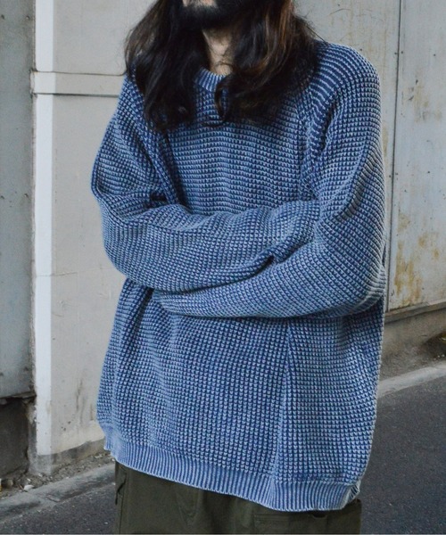 MODISH GAZE(モディシュガゼ)の「【MODISH GAZE】ストーンウォッシュクルーネックニット(ニット/セーター・メンズ・カーキ/ネイビー・LARGE/MEDIUM)」の11枚目の写真