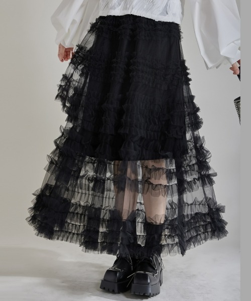 Y2Kチュールスカート 不規則なレイヤーラッフル レース
