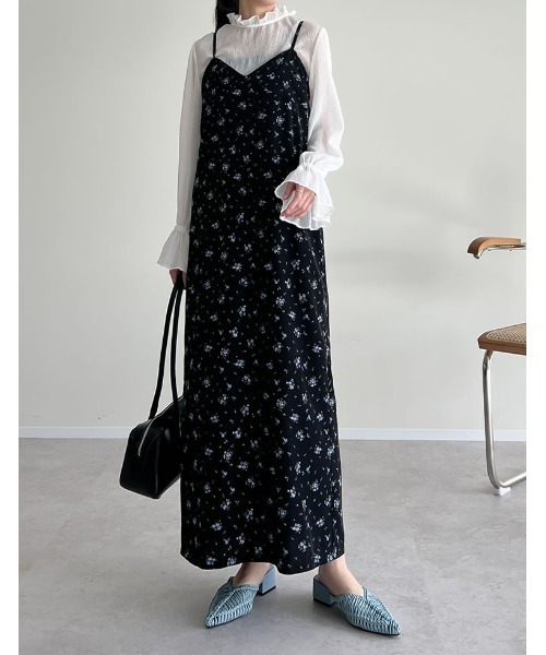 セール】[低身長サイズ有]花柄orドット柄デシンキャミソール