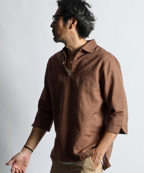 LINEN BLEND 3QSKIPPER SHIRT ダファー綿麻七分袖シャツ The DUFFER of ST.GEORGE シャツ LINEN BLEND 3Q SKIPPER SHIRT