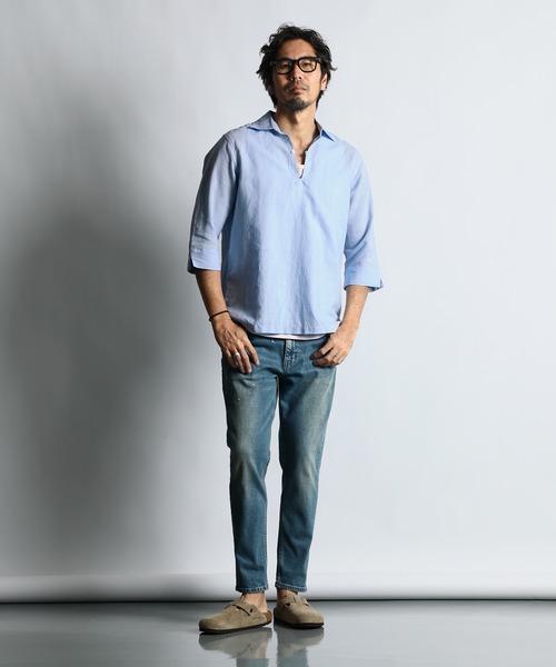LINEN BLEND 3QSKIPPER SHIRT ダファー綿麻七分袖シャツ The DUFFER of ST.GEORGE（ザダファーオブセントジョージ）の