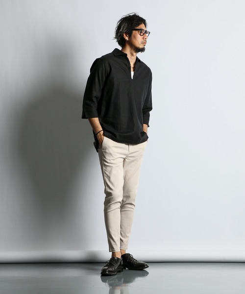 新品未使用✨3QSKIPPER SHIRT綿麻7分袖 スキッパーシャツ LINEN BLEND 3Q SKIPPER SHIRT：綿麻素材 7分袖 スキッパー