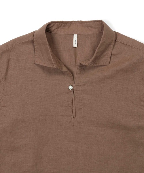 The DUFFER of St.GEORGE麻混スキッパーシャツ LINEN BLEND 3Q SKIPPER SHIRT：綿麻素材 7分袖 スキッパー