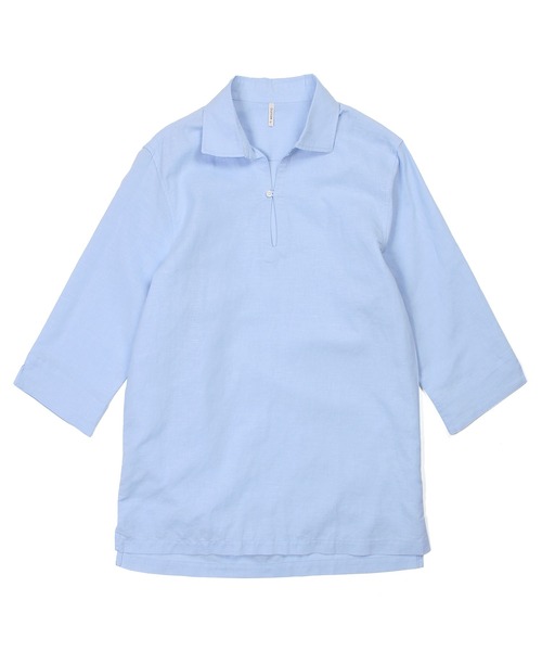 The DUFFER of St.GEORGE麻混スキッパーシャツ LINEN BLEND 3Q SKIPPER SHIRT：綿麻素材 7分袖 スキッパー