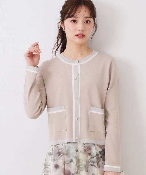 couture brooch(クチュールブローチ)の「【きれいめ・通勤・初夏まで着られる】配色ラメカーディガン(カーディガン/ボレロ・レディース・ブラック/アイボリー/ベージュ・42/36/38/40)」の3枚目の写真