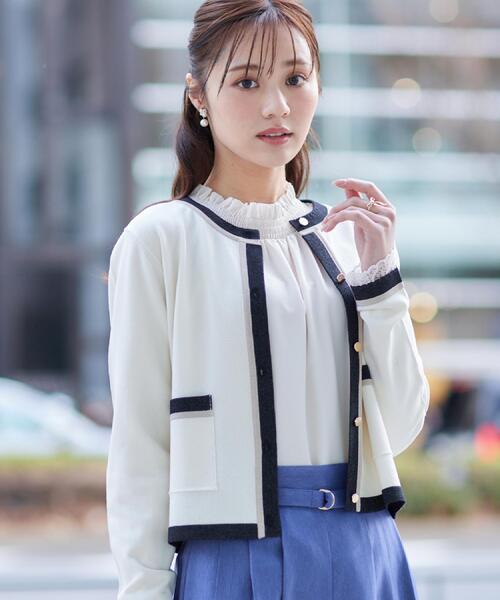 couture brooch(クチュールブローチ)の「【きれいめ・通勤・初夏まで着られる】配色ラメカーディガン(カーディガン/ボレロ・レディース・ブラック/アイボリー/ベージュ・42/36/38/40)」の2枚目の写真