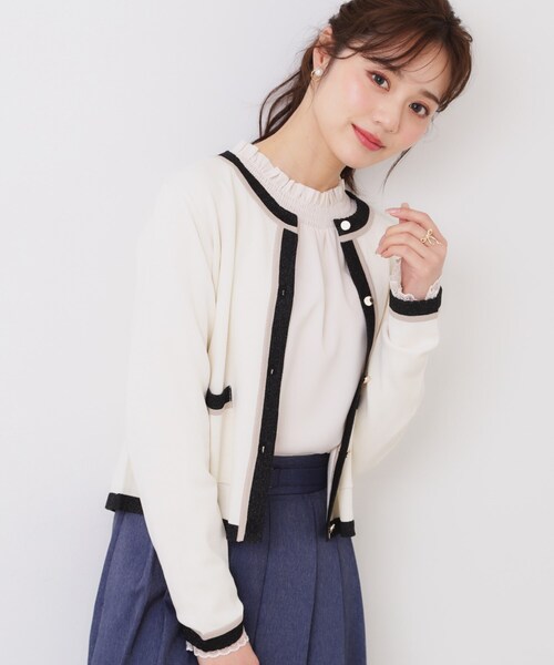 couture brooch(クチュールブローチ)の「【きれいめ・通勤・初夏まで着られる】配色ラメカーディガン(カーディガン/ボレロ・レディース・ブラック/アイボリー/ベージュ・42/36/38/40)」の15枚目の写真