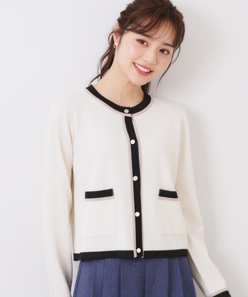couture brooch(クチュールブローチ)の「【きれいめ・通勤・初夏まで着られる】配色ラメカーディガン(カーディガン/ボレロ・レディース・ブラック/アイボリー/ベージュ・42/36/38/40)」の19枚目の写真