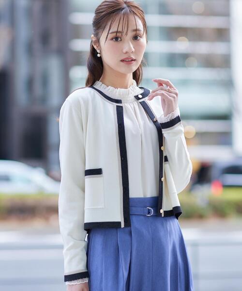 couture brooch(クチュールブローチ)の「【きれいめ・通勤・初夏まで着られる】配色ラメカーディガン(カーディガン/ボレロ・レディース・ブラック/アイボリー/ベージュ・42/36/38/40)」の20枚目の写真