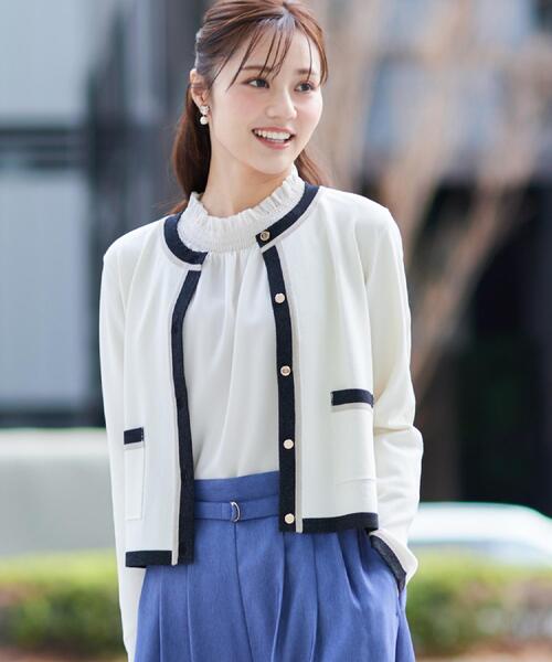 couture brooch(クチュールブローチ)の「【きれいめ・通勤・初夏まで着られる】配色ラメカーディガン(カーディガン/ボレロ・レディース・ブラック/アイボリー/ベージュ・42/36/38/40)」の21枚目の写真