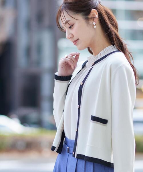 couture brooch(クチュールブローチ)の「【きれいめ・通勤・初夏まで着られる】配色ラメカーディガン(カーディガン/ボレロ・レディース・ブラック/アイボリー/ベージュ・42/36/38/40)」の22枚目の写真