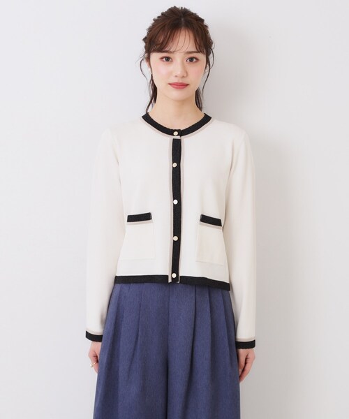 couture brooch(クチュールブローチ)の「【きれいめ・通勤・初夏まで着られる】配色ラメカーディガン(カーディガン/ボレロ・レディース・ブラック/アイボリー/ベージュ・42/36/38/40)」の6枚目の写真