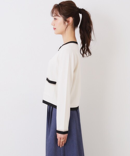 couture brooch(クチュールブローチ)の「【きれいめ・通勤・初夏まで着られる】配色ラメカーディガン(カーディガン/ボレロ・レディース・ブラック/アイボリー/ベージュ・42/36/38/40)」の7枚目の写真