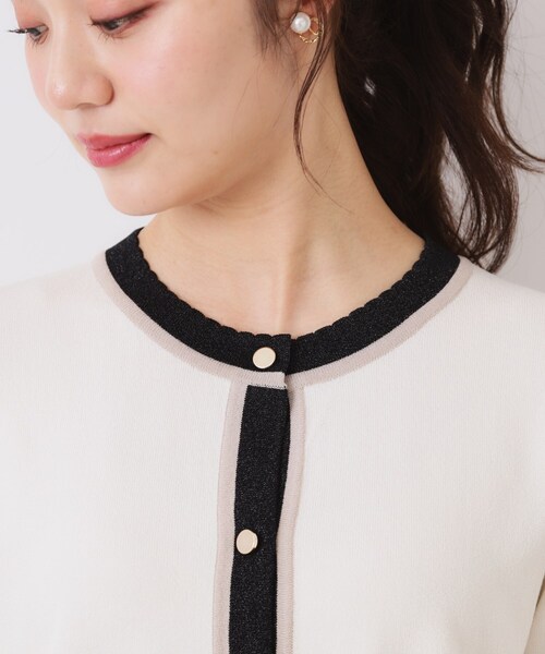 couture brooch(クチュールブローチ)の「【きれいめ・通勤・初夏まで着られる】配色ラメカーディガン(カーディガン/ボレロ・レディース・ブラック/アイボリー/ベージュ・42/36/38/40)」の9枚目の写真