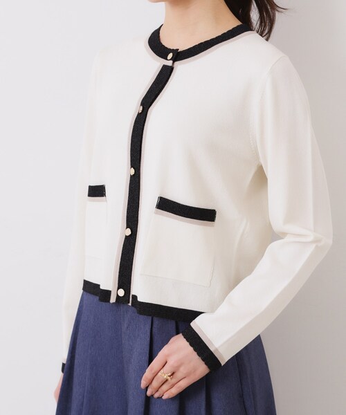 couture brooch(クチュールブローチ)の「【きれいめ・通勤・初夏まで着られる】配色ラメカーディガン(カーディガン/ボレロ・レディース・ブラック/アイボリー/ベージュ・42/36/38/40)」の10枚目の写真