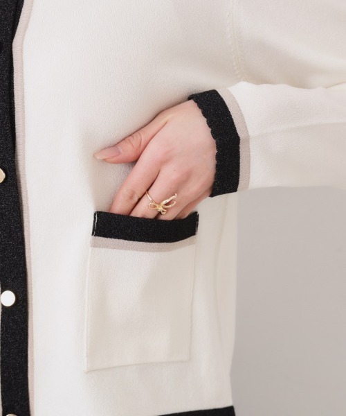 couture brooch(クチュールブローチ)の「【きれいめ・通勤・初夏まで着られる】配色ラメカーディガン(カーディガン/ボレロ・レディース・ブラック/アイボリー/ベージュ・42/36/38/40)」の4枚目の写真