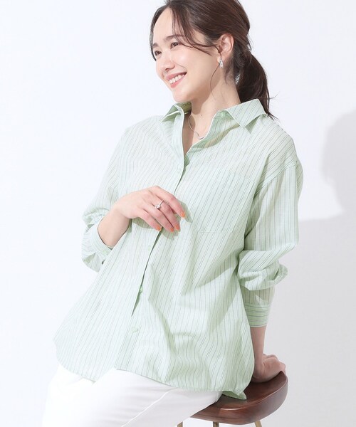 SHOO・LA・RUE（シューラルー）の「【洗える/S-LL/UV/吸水速乾】洗濯後しわになりにくいリネンブレンドシャツ（シャツ/ブラウス・レディース・ホワイト/ピンク系/ライトイエロー系/ブルー系7/ブラウン系/グリーン系3・04/01/03/02）」の4枚目の写真