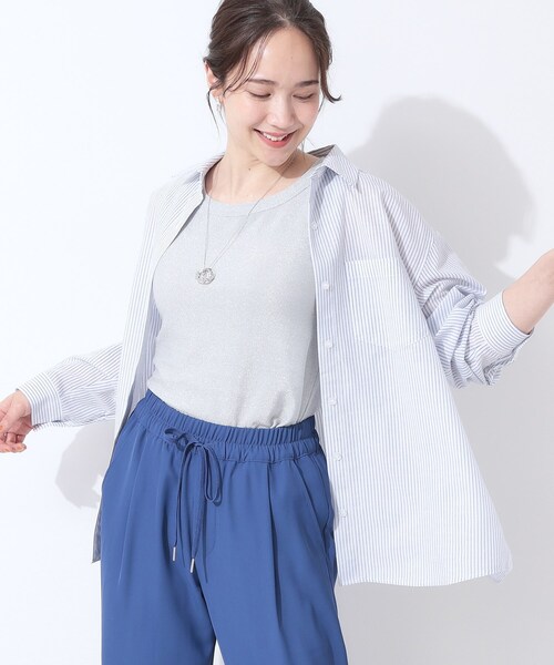 SHOO・LA・RUE（シューラルー）の「【洗える/S-LL/UV/吸水速乾】洗濯後しわになりにくいリネンブレンドシャツ（シャツ/ブラウス・レディース・ホワイト/ピンク系/ライトイエロー系/ブルー系7/ブラウン系/グリーン系3・04/01/03/02）」の5枚目の写真