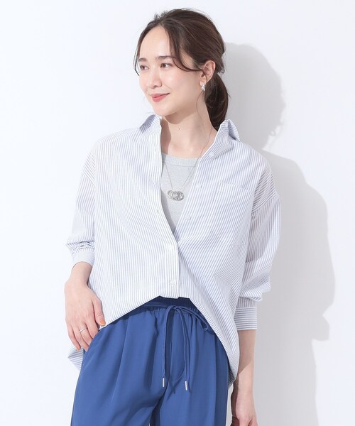 SHOO・LA・RUE（シューラルー）の「【洗える/S-LL/UV/吸水速乾】洗濯後しわになりにくいリネンブレンドシャツ（シャツ/ブラウス・レディース・ホワイト/ピンク系/ライトイエロー系/ブルー系7/ブラウン系/グリーン系3・04/01/03/02）」の11枚目の写真