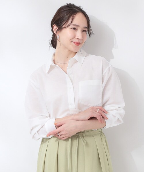 SHOO・LA・RUE（シューラルー）の「【洗える/S-LL/UV/吸水速乾】洗濯後しわになりにくいリネンブレンドシャツ（シャツ/ブラウス・レディース・ホワイト/ピンク系/ライトイエロー系/ブルー系7/ブラウン系/グリーン系3・04/01/03/02）」の15枚目の写真