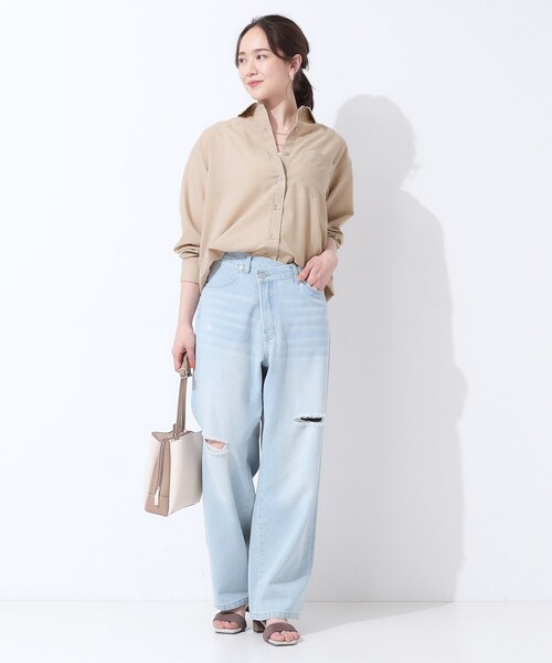 SHOO・LA・RUE（シューラルー）の「【洗える/S-LL/UV/吸水速乾】洗濯後しわになりにくいリネンブレンドシャツ（シャツ/ブラウス・レディース・ホワイト/ピンク系/ライトイエロー系/ブルー系7/ブラウン系/グリーン系3・04/01/03/02）」の21枚目の写真