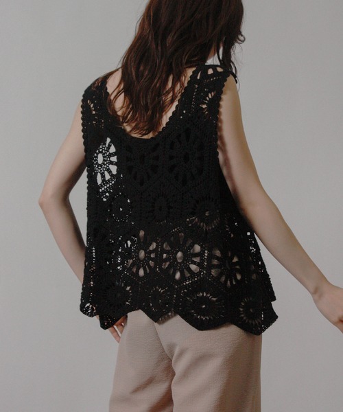 Social GIRL（ソーシャルガール）の「クロシェ編みベスト かぎ針ビスチェ（ベスト・レディース・ブラック/アイボリー/モカ・M）」の15枚目の写真