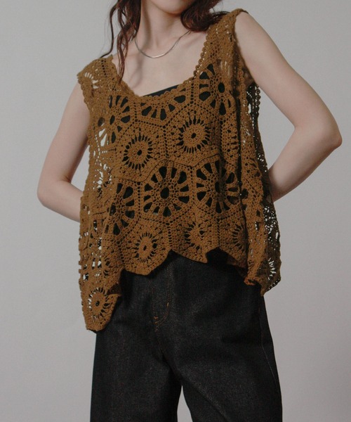 Social GIRL（ソーシャルガール）の「クロシェ編みベスト かぎ針ビスチェ（ベスト・レディース・ブラック/アイボリー/モカ・M）」の18枚目の写真