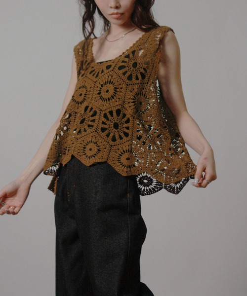 Social GIRL（ソーシャルガール）の「クロシェ編みベスト かぎ針ビスチェ（ベスト・レディース・ブラック/アイボリー/モカ・M）」の20枚目の写真