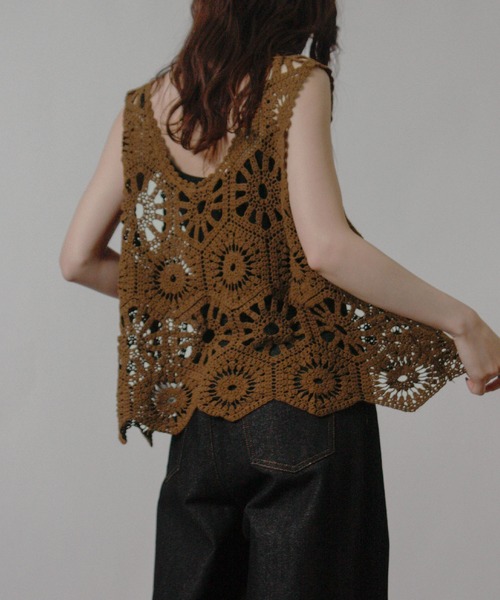 Social GIRL（ソーシャルガール）の「クロシェ編みベスト かぎ針ビスチェ（ベスト・レディース・ブラック/アイボリー/モカ・M）」の21枚目の写真