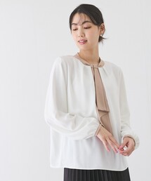 配色ボウタイブラウス