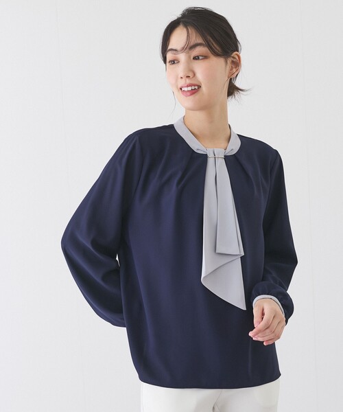 Jayro(ジャイロ)の「配色ボウタイブラウス(シャツ/ブラウス・レディース・ホワイト系その他/ブルー/ネイビー・M)」の3枚目の写真