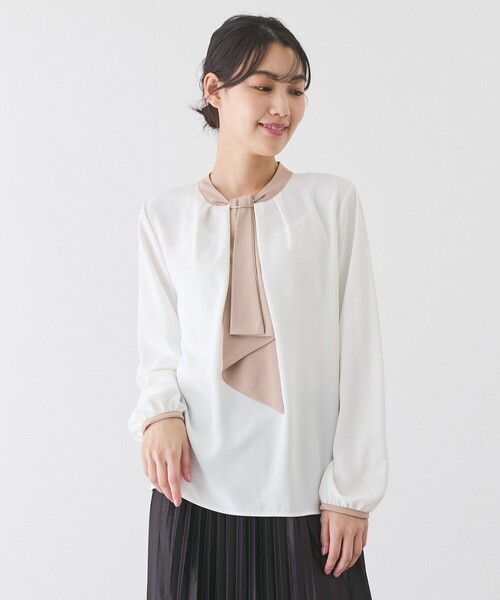 Jayro(ジャイロ)の「配色ボウタイブラウス(シャツ/ブラウス・レディース・ホワイト系その他/ブルー/ネイビー・M)」の4枚目の写真