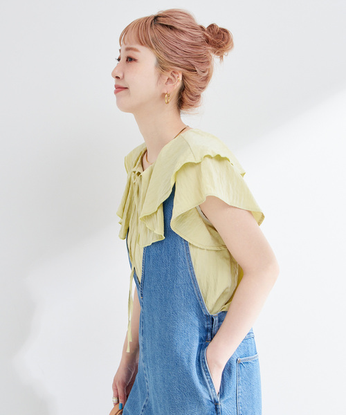 美品✨トゥービーシック　サイズ42 XL ラッフル袖　華やぎブラウス　半袖 青緑 美品 トゥービーシック TO BE CHIC サイズ42 サイズXL LL