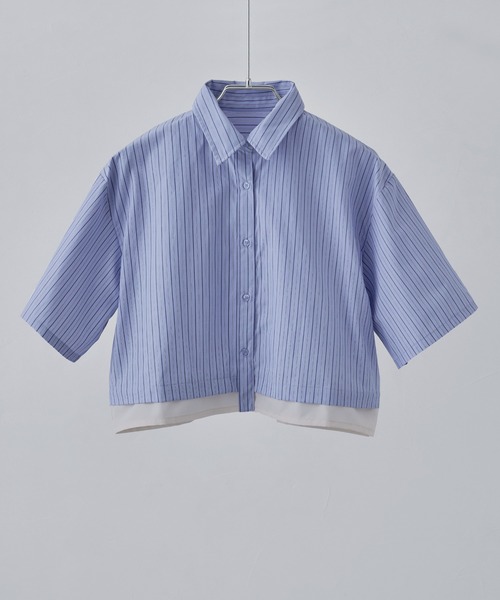 ブラウス シャツ ダブルストライプシャツ（フリルブラ付き） レディース 2wayダブルカラーストライプシャツ（シャツ/ブラウス）｜etoll