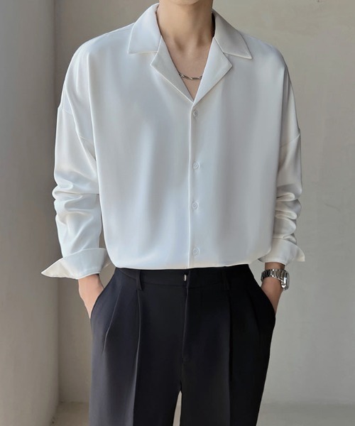 Otte(オッテ)の「ベーシックライトサテンシャツ(シャツ/ブラウス・メンズ・ホワイト/ブラック/ブラウン・MEDIUM/LARGE/X-LARGE/XX-LARGE)」の4枚目の写真