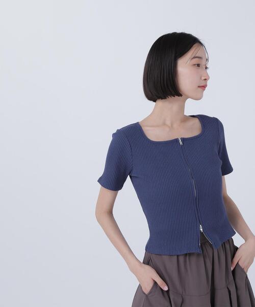 NATURAL BEAUTY BASIC(ナチュラルビューティーベーシック)の「◇コンパクトジップトップス(Tシャツ/カットソー・レディース・ブラウン/ダークブルー/グレー系その他・FREE)」の3枚目の写真