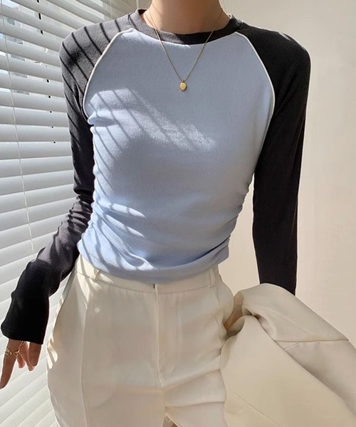 aimoha(アイモハ)の「ラグランスリーブ配色トップス(Tシャツ/カットソー・レディース・ピンク/ブルー・MEDIUM/LARGE)」の7枚目の写真