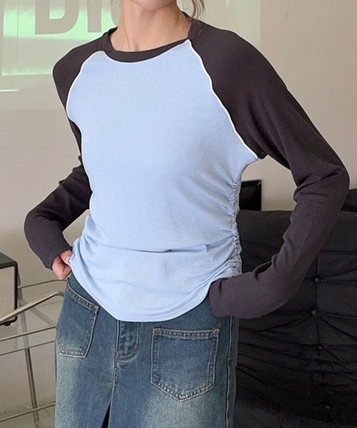 aimoha(アイモハ)の「ラグランスリーブ配色トップス(Tシャツ/カットソー・レディース・ピンク/ブルー・MEDIUM/LARGE)」の9枚目の写真
