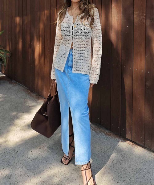 esutoreja（エストレジャ）の「スラブメッシュカーディガン（カーディガン/ボレロ・レディース・ブラック/ライム/カーキ・FREE）」の9枚目の写真