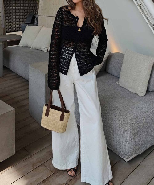 esutoreja（エストレジャ）の「スラブメッシュカーディガン（カーディガン/ボレロ・レディース・ブラック/ライム/カーキ・FREE）」の7枚目の写真