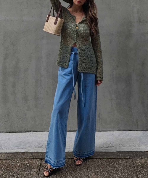 esutoreja（エストレジャ）の「スラブメッシュカーディガン（カーディガン/ボレロ・レディース・ブラック/ライム/カーキ・FREE）」の4枚目の写真