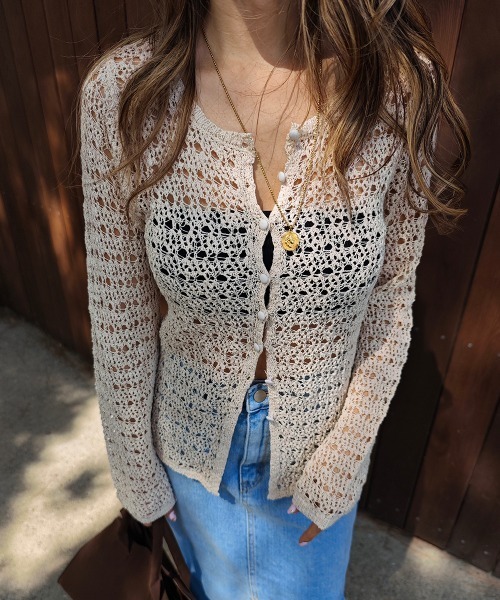 esutoreja（エストレジャ）の「スラブメッシュカーディガン（カーディガン/ボレロ・レディース・ブラック/ライム/カーキ・FREE）」の21枚目の写真